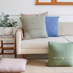 Sage Green Buttoned Throw Pillow