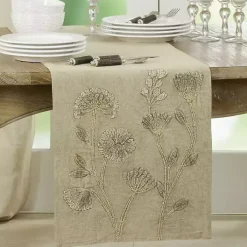 Sand Beige Floral Embroidered Table Runner