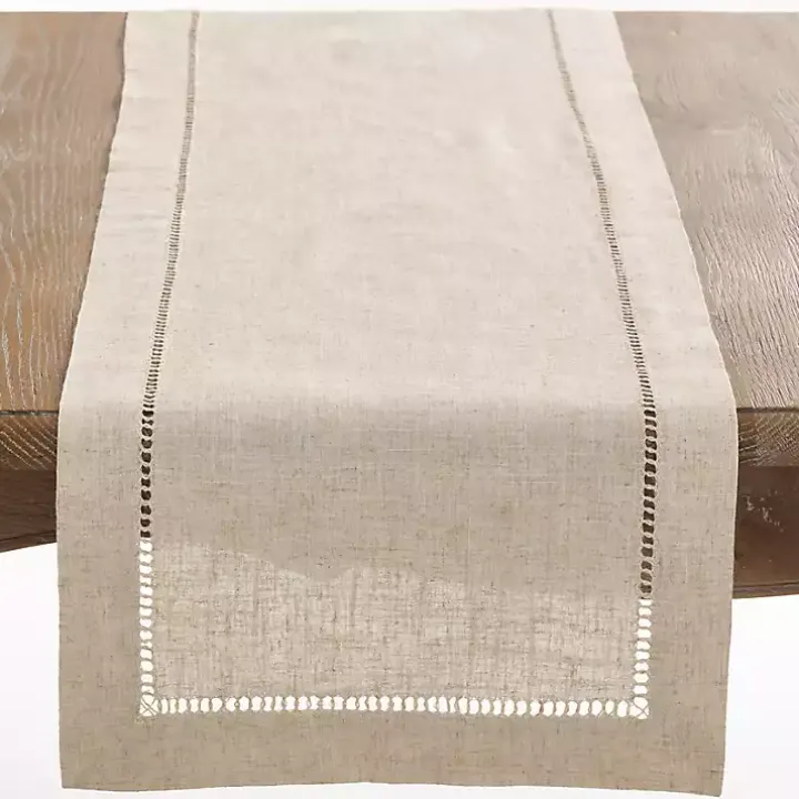 Sand Beige Hemstitch Border Table Runner