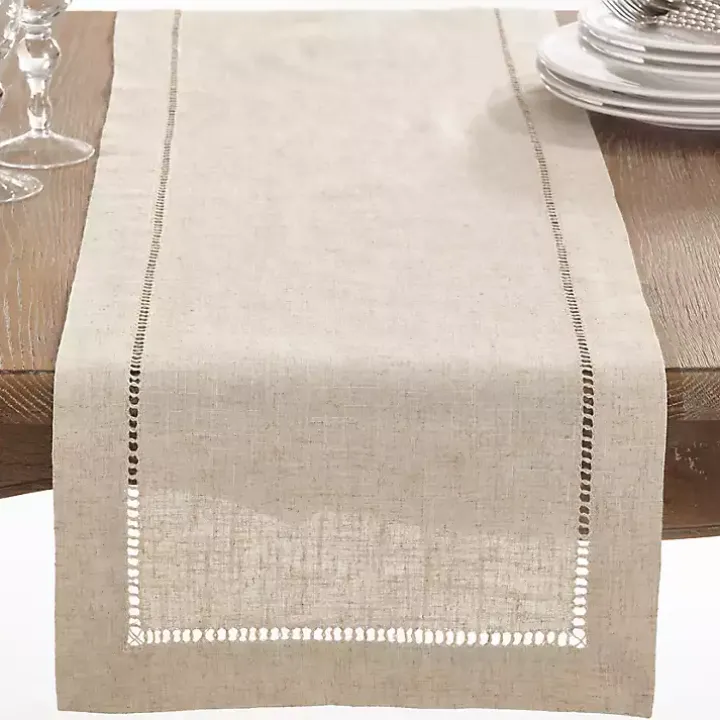 Sand Beige Hemstitch Border Table Runner