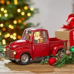 Santa and Puppy Red Christmas Truck Snow Globe