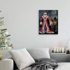 Santa Claus Lantern Reindeer Canvas Art Print