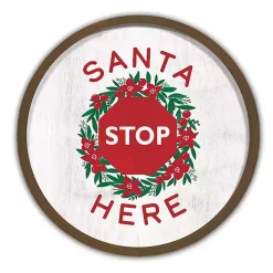 Santa Stop Here Brown Framed Wall Plaque