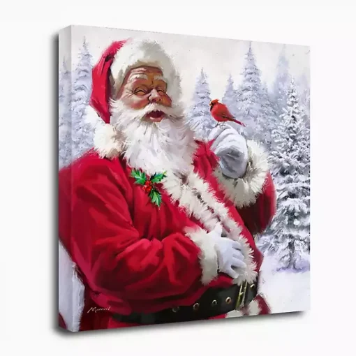 Santa with Cardinal Canvas Art Print