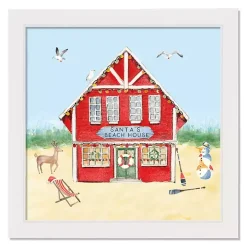 Santa's Beach House White Framed Canvas Art Print
