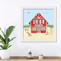 Santa's Beach House White Framed Canvas Art Print