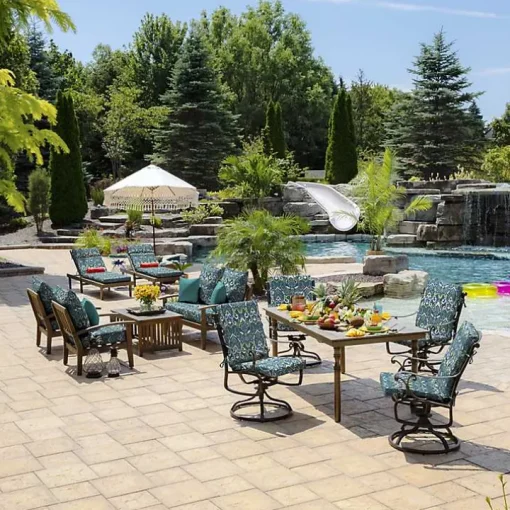 Sapphire Damask Luxe Outdoor Dining Chair Cushion