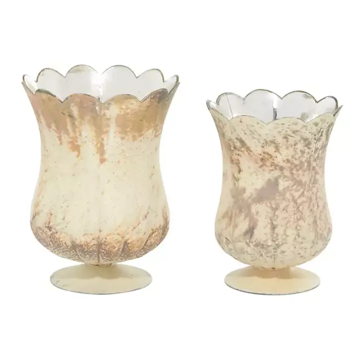 Scalloped Rustic Brown Glass Cup Vases, Set of 2