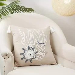 Seashore Treasures Embroidered Throw Pillow