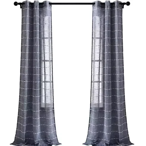 Sheer Navy Striped Curtain Panel Set, 95 in.