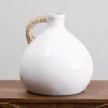 Short White Jug Vase with Rope Handle