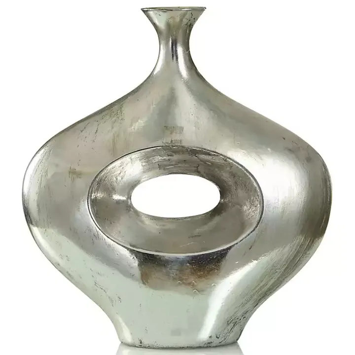 Silver Abstract Contemporary Vase, 16 in.