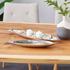Silver Aluminum Metallic Fish Trays, Set of 2