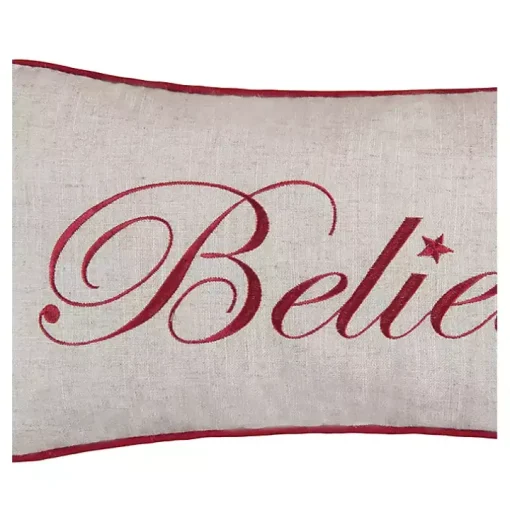 Silver and Red Believe Lumbar Pillow