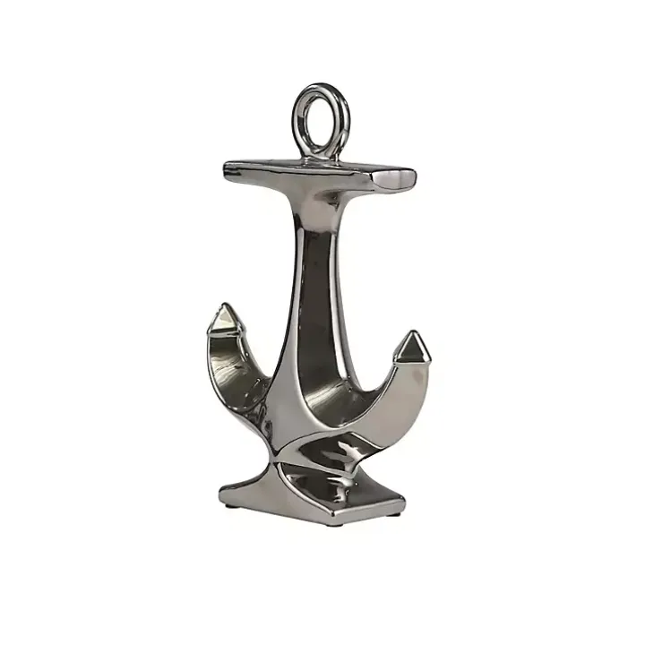 Silver Ceramic Anchor Statue, 10 in.