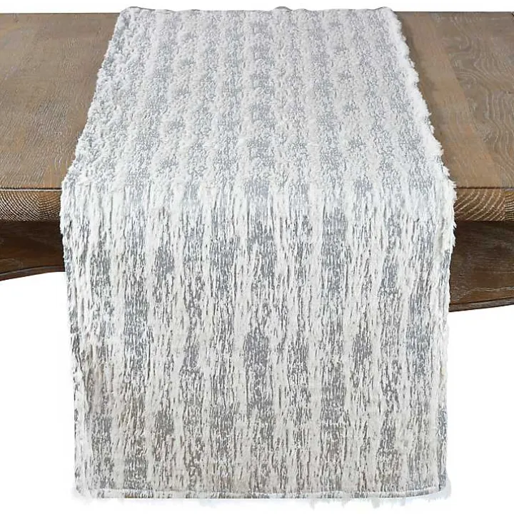 Silver Faux Fur Brushed Metallic Foil Table Runner