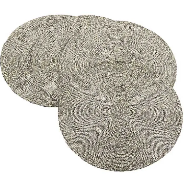 Silver Glass Beaded Placemats, Set of 4