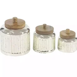 Silver Glass Jars with Wooden Lids, Set of 3