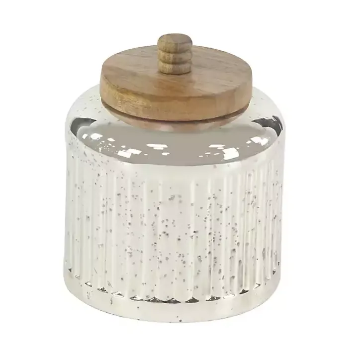 Silver Glass Jars with Wooden Lids, Set of 3