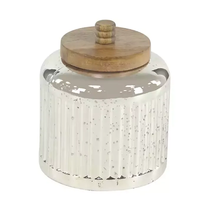 Silver Glass Jars with Wooden Lids, Set of 3