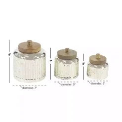 Silver Glass Jars with Wooden Lids, Set of 3