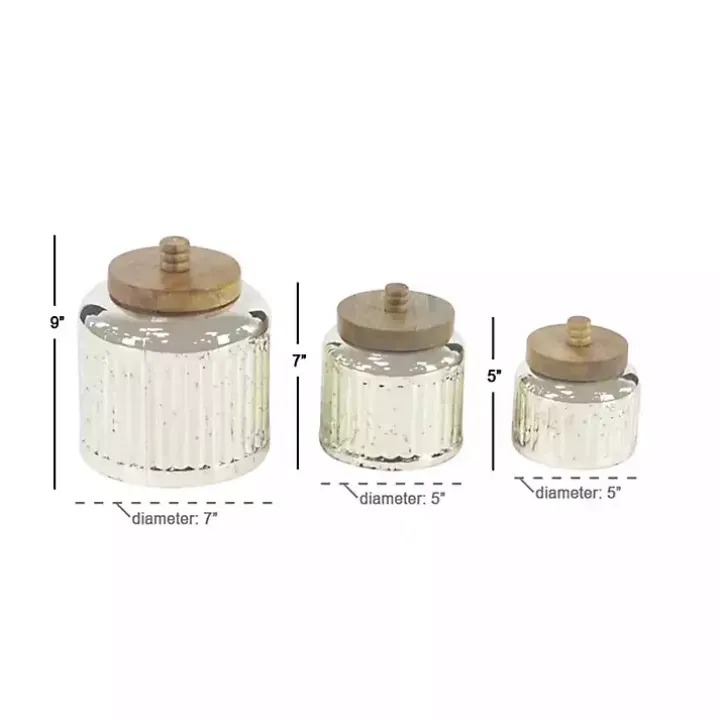 Silver Glass Jars with Wooden Lids, Set of 3