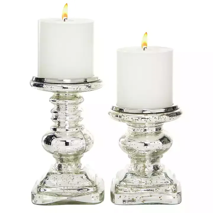 Silver Glass Ornate 2-pc. Pillar Candle Holder Set