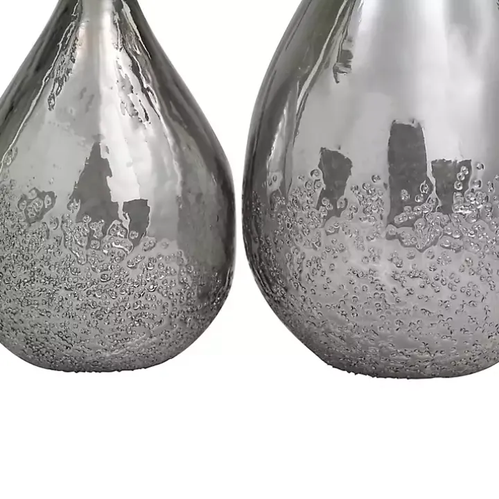 Silver Glass Teardrop Textured Vases, Set of 2