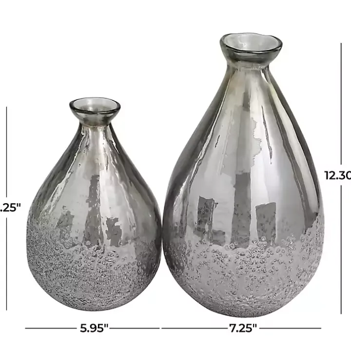 Silver Glass Teardrop Textured Vases, Set of 2