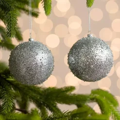 Silver Glitter Beaded 2-pc. Ornament Set, 6 in.