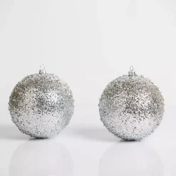 Silver Glitter Beaded 2-pc. Ornament Set, 4 in.