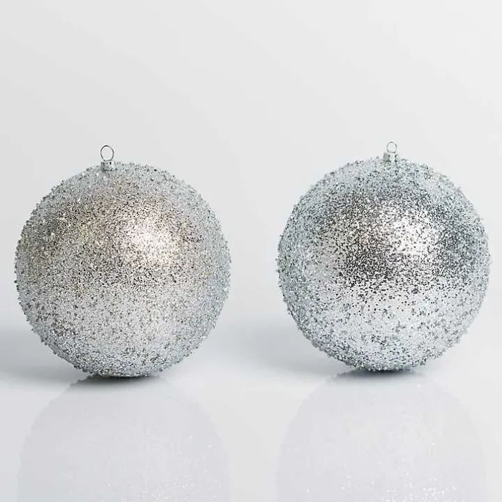 Silver Glitter Beaded 2-pc. Ornament Set, 6 in.