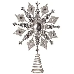 Silver Glittery Bejewelled Snowflake Tree Topper