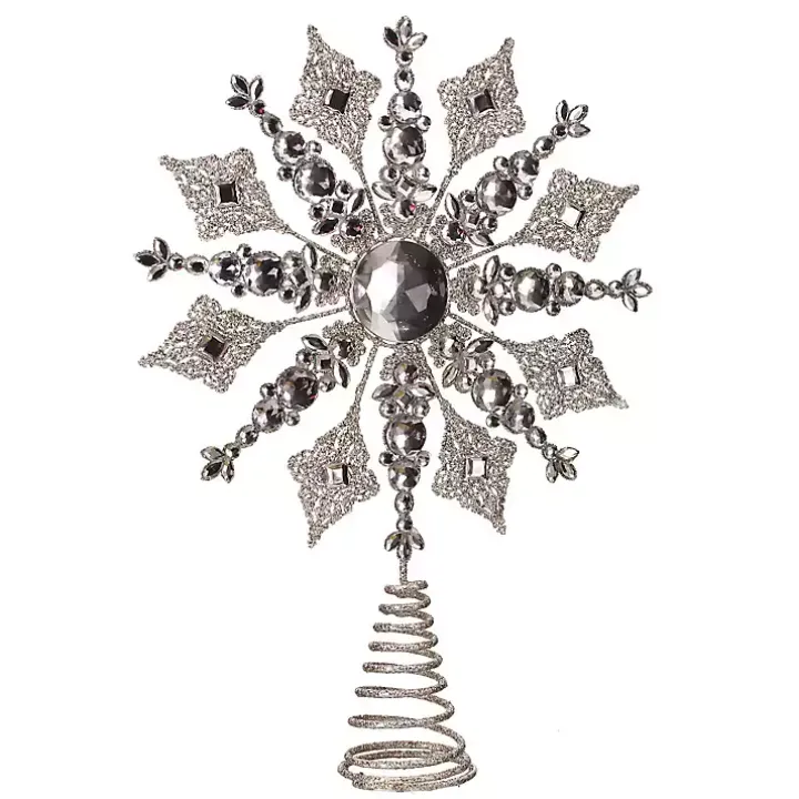 Silver Glittery Bejewelled Snowflake Tree Topper