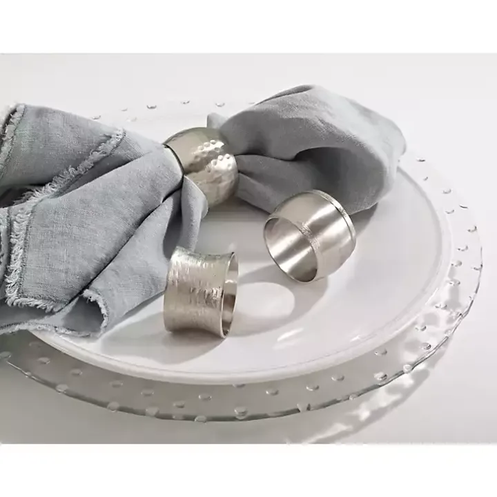 Silver Hammered Metal Napkin Rings, Set of 4