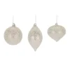 Silver Heirloom Glass Glitter Ornaments, Set of 6