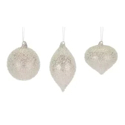 Silver Heirloom Glass Glitter Ornaments, Set of 6