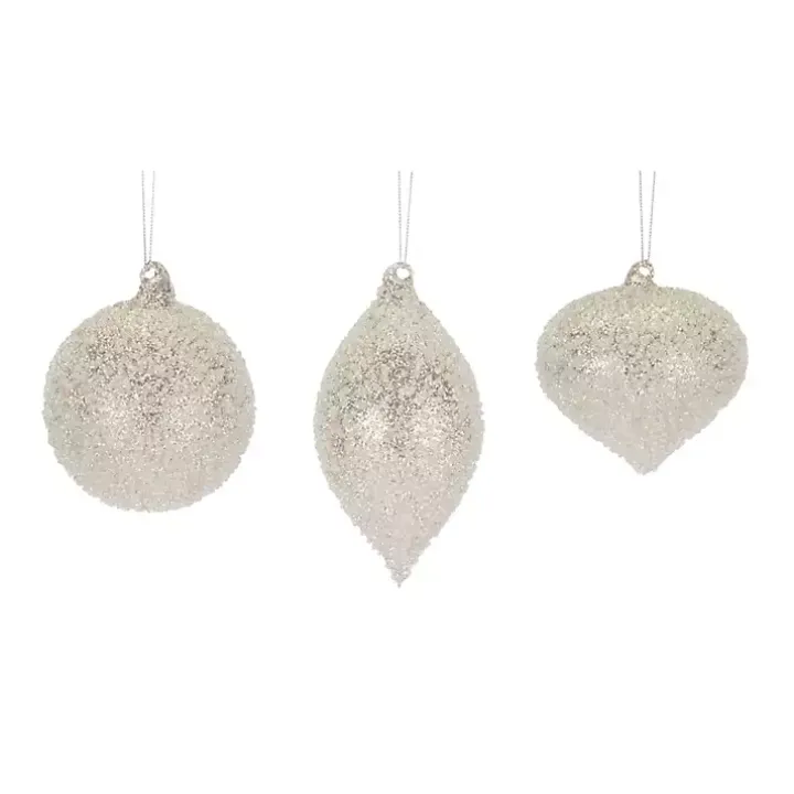 Silver Heirloom Glass Glitter Ornaments, Set of 6