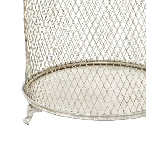 Silver Metal Bird Cage Cloche Lanterns, Set of 2