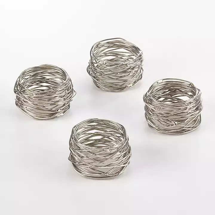 Silver Metal Twine Napkin Rings, Set of 4