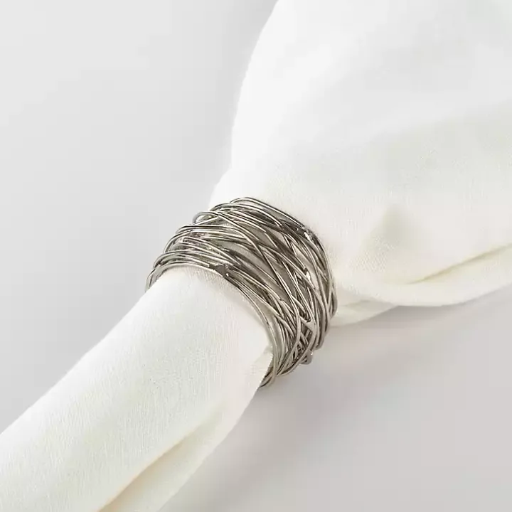 Silver Metal Twine Napkin Rings, Set of 4