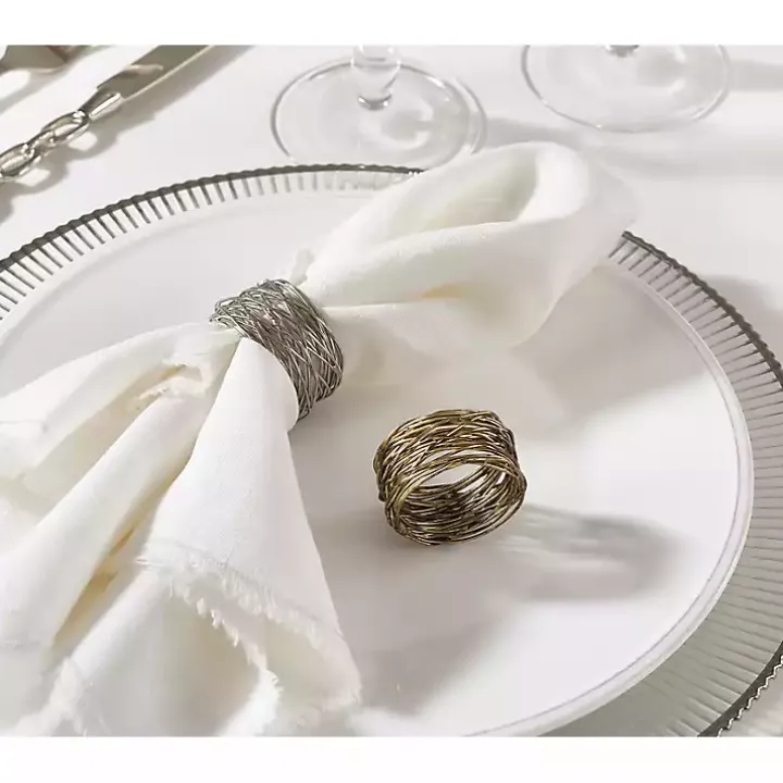 Silver Metal Twine Napkin Rings, Set of 4