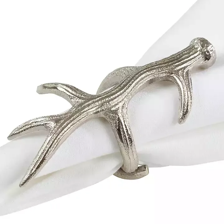 Silver Reindeer Antler Napkin Rings, Set of 4