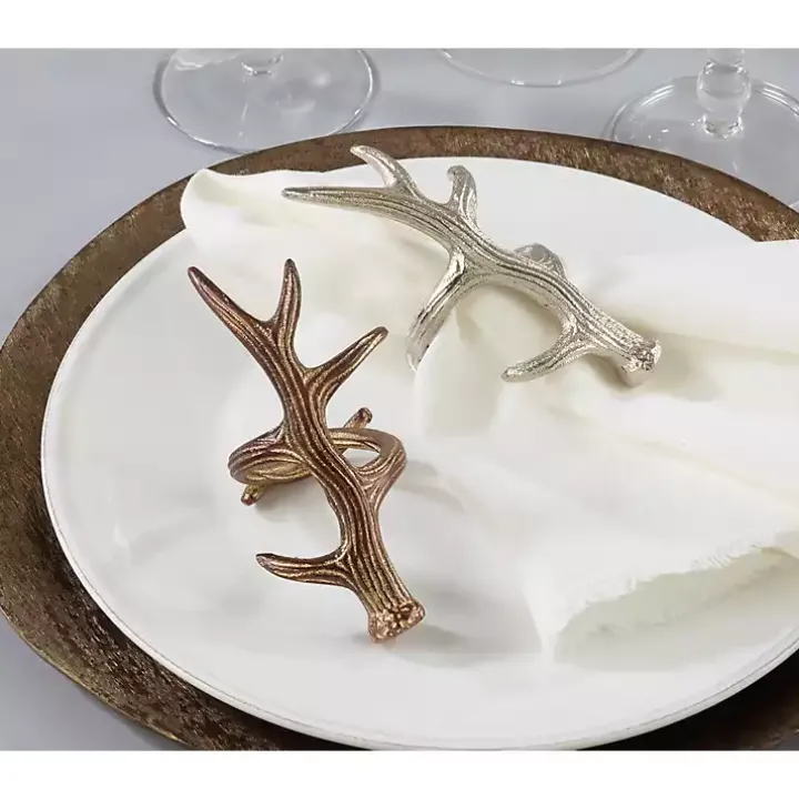 Silver Reindeer Antler Napkin Rings, Set of 4