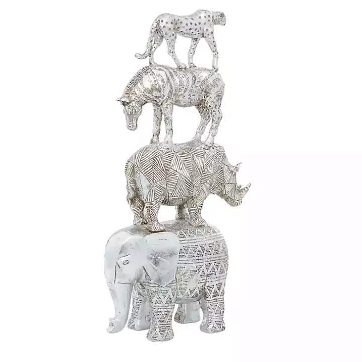 Silver Resin Stacked Animals Sculpture