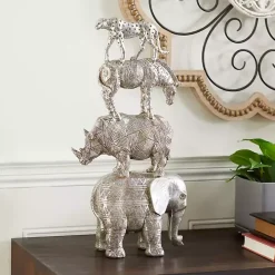 Silver Resin Stacked Animals Sculpture