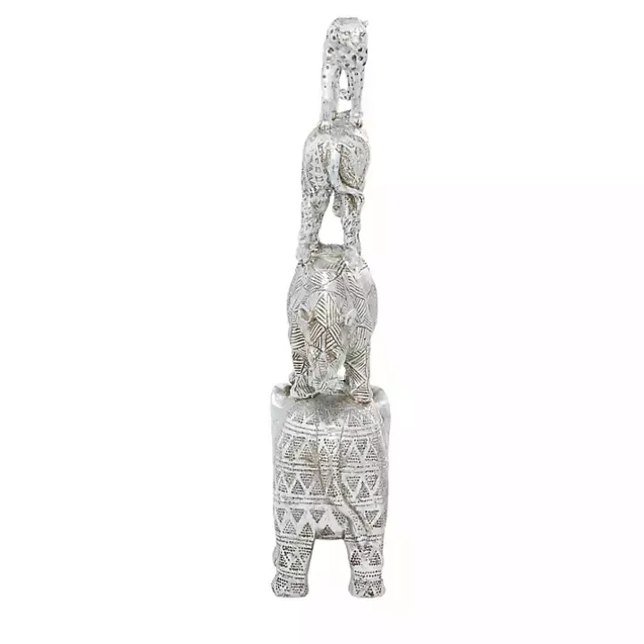 Silver Resin Stacked Animals Sculpture