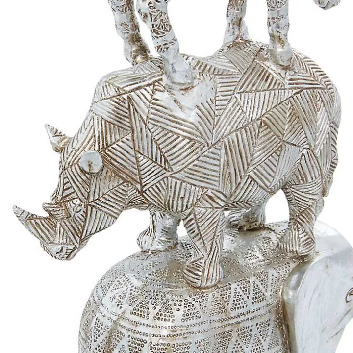 Silver Resin Stacked Animals Sculpture