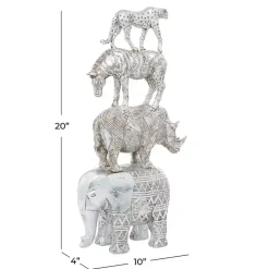 Silver Resin Stacked Animals Sculpture