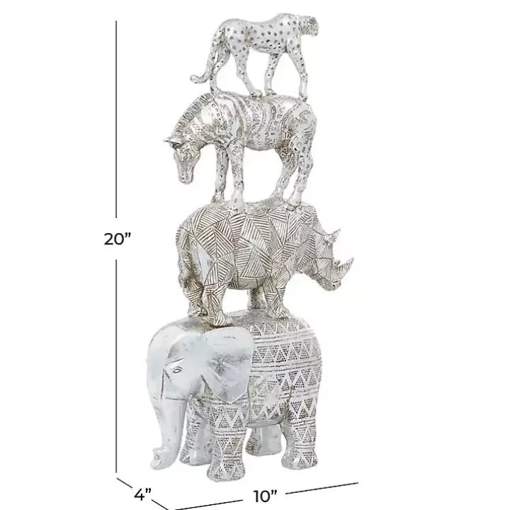 Silver Resin Stacked Animals Sculpture